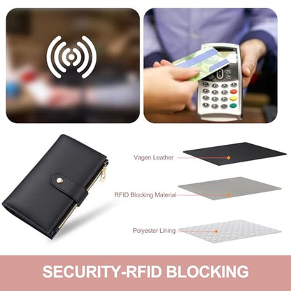 yiijay Wallet Women RFID Blocking Leather Trifold Clutch Wallet Credit Card Holder Ladies Travel Wallet Purse with Pen Holder - color: 1Black