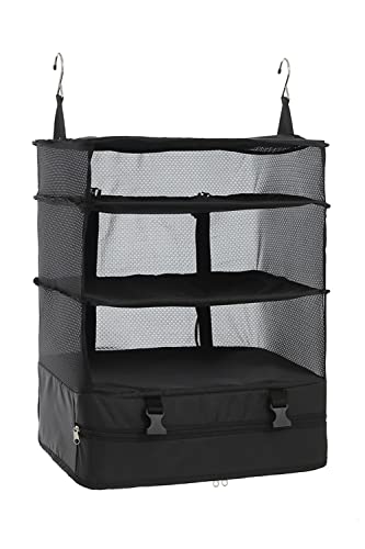 ELEZAY Hanging Packing Cubes Portable Travel Closet Collapsible Compression Clothes Organizer with Built in Shelves for Carry-on Luggage Suitcase Wardrobe X-Large_17.1 * 11.8 * 24.4 IN, Black - color: Black, size: X-Large
