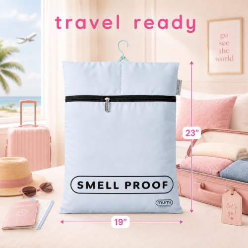 MUMI Travel Laundry Bag – Moisture & Smell-Proof Clothes Bag with Folding Hanger & Outer Pouch | Large Laundry Storage Bag for Suitcase, Gym & Packing | Dirty Clothes Organizer (Aqua) - color: Aqua