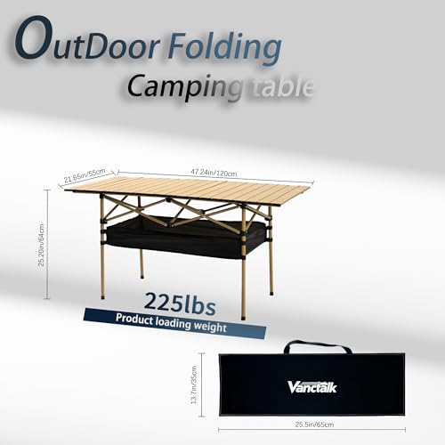 Outdoor Folding Table, 7.93LBS Ultralight Camping Table with Built-in Storage & Carry Bag, 225LBS Heavy Duty Aluminum Tabletop Carbon Steel Frame for Camping, Picnic, Beach, BBQ - color: Yellow