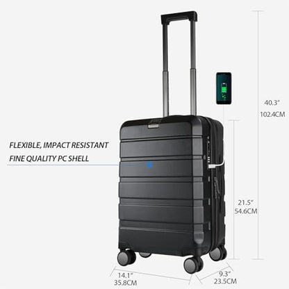 KROSER Hardside Expandable Carry On Luggage with Spinner Wheels & Built-in TSA Lock, Durable Suitcase Rolling Luggage with USB Port, Carry-On 20-Inch, Black - color: Black