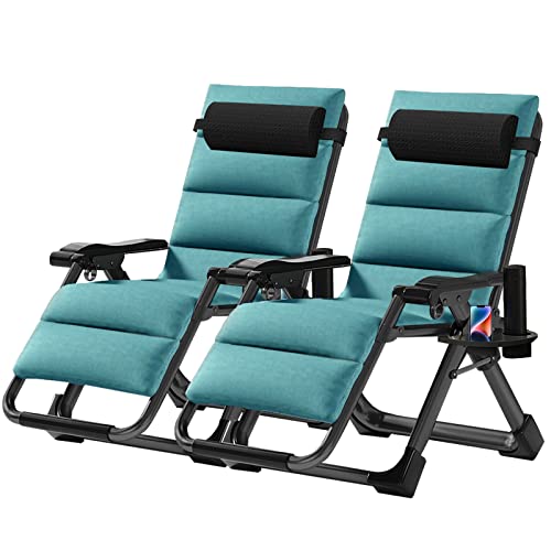 NAIZEA Padded Zero Gravity Chair, Folding Outdoor Lounge Chairs, Adjustable Reclining Camping Chairs with Cup Holder, Ergonomic Patio Lawn Chair for Balcony Beach Deck Yard - color: Green, style: Zero Gravity Chair 2 Pack