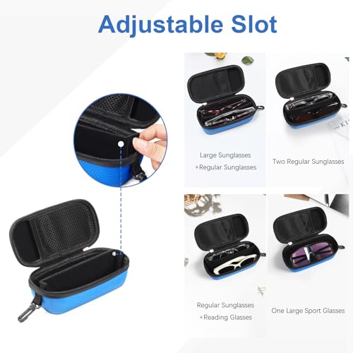 Bukere Double Eyeglasses Case with Adjustable Slots, EVA Hard-shell Travel Dual Glasses Sunglasses Organizer for Men Women - color: Blue