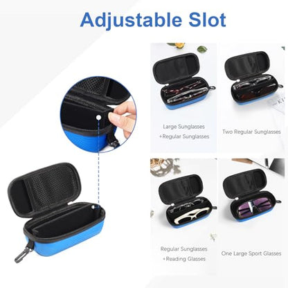 Bukere Double Eyeglasses Case with Adjustable Slots, EVA Hard-shell Travel Dual Glasses Sunglasses Organizer for Men Women - color: Blue