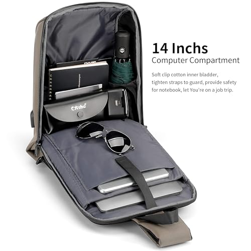 Kingsons 13" Anti-Theft Laptop Sling Backpack. Waterproof nylon, USB port. Ideal for travel, hiking, camping. (FG6301-Khaki) - color: Fg6301-khaki