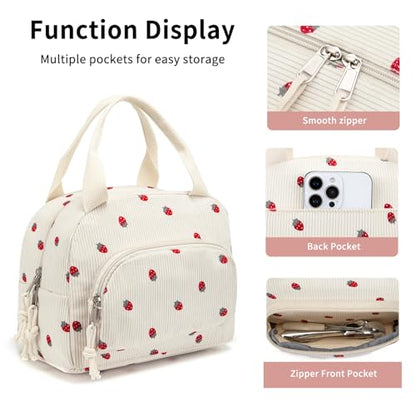 Lunch Bag Women Lunch Box for Women Adult Cute Insulated Lunch Bag Small Cooler Lunch Tote Bags for Work Picnic Travel (Beige-Strawberry) - color: Beige-Strawberry