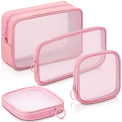 Weewooday 4 Pcs Mesh Makeup Bag Mesh Cosmetic Bag Travel Toiletry Pouch with Zipper Mini Makeup Cosmetic Purse for Daily Accessory(Small, Large, Medium,Pink) - color: Pink, size: Variety Pack
