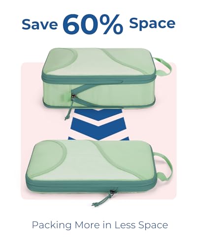 BAGSMART Compression Packing Cubes - 6 Set Travel Packing Cubes for Suitcases, Compression Suitcase Organizers with Shoe Bag - color: 07-Kohlrabi Green