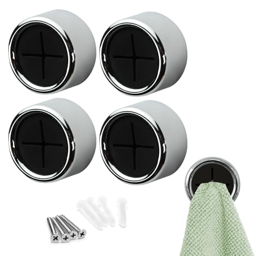 S&T INC. Round Adhesive Push Towel Hooks for Kitchen, Hand and Dish Towels, Black, 4 Pack - color: Black