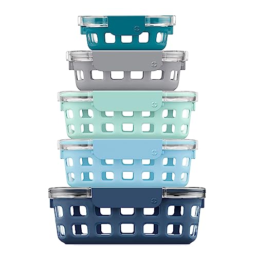 Ello Duraglass Mixed Meal Prep Sets Leak-Proof Glass Food Storage Containers with Silicone Sleeves and Airtight BPA-Free Lids, Dishwasher, Microwave, and Freezer Safe