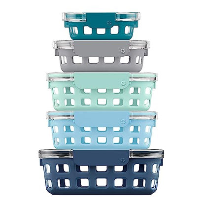 Ello Duraglass Mixed Meal Prep Sets Leak-Proof Glass Food Storage Containers with Silicone Sleeves and Airtight BPA-Free Lids, Dishwasher, Microwave, and Freezer Safe