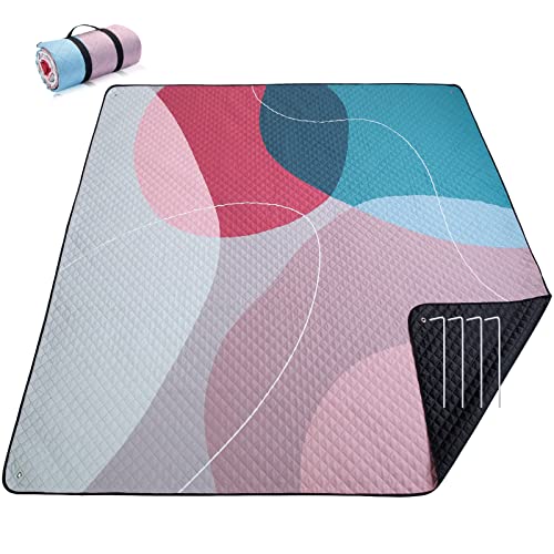 PY SUPER MODE Picnic Blankets Extra Large, Waterproof Foldable Outdoor Beach Blanket Oversized 83x79” Sandproof, 3-Layer Picnic Mat for Camping, Hiking, Travel, Park, Concerts(Abstract Pink) - color: Abstract Pink
