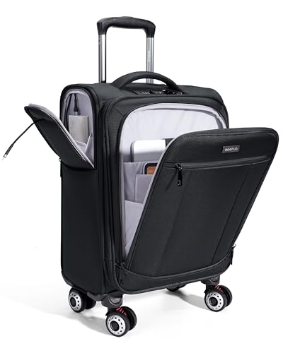 ECOHUB Carry On Luggage Airline Approved, 21 Inch Height Softside Carry On Suitcase with Spring Shock-Absorbing Spinner Wheels, Lightweight Travel Luggage with TSA Lock, Fits 22x14x9 Carry-On Bag - color: Black