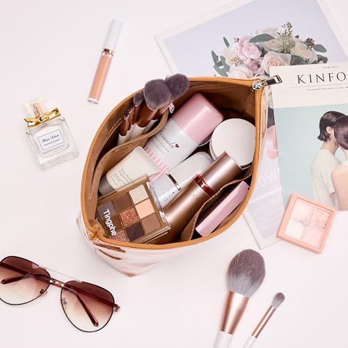 WLLWOO PVC Waterproof Makeup Bag Kraft Paper Cosmetic Bag Travel Toiletry Zipper Pouch Organizer for Women Purse - color: PVC-Brown