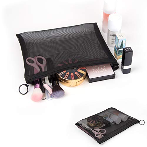 Patu Zipper Mesh Bags, Pack of 4 (S/M/L & Long Pouch), Beauty Makeup Cosmetic Accessories Organizer, Travel Toiletry Kit Set Storage Case, Black - size: 4 Piece Set