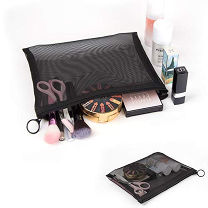 Patu Zipper Mesh Bags, Pack of 4 (S/M/L & Long Pouch), Beauty Makeup Cosmetic Accessories Organizer, Travel Toiletry Kit Set Storage Case, Black - size: 4 Piece Set
