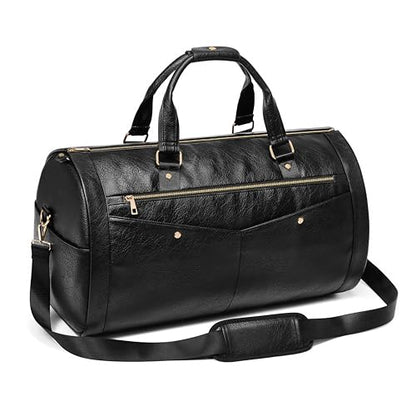 Garment Bag for Travel, Convertible Suit Garment Bag for Men, Stylish Carry On Garment Bag with Shoulder Strap, 2 in 1 Foldable PU Leather Garment Duffle Bag Suit Travel Bag for Men, Black - color: Black