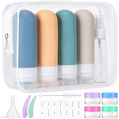 MODENGKONGJIAN 16 Pack Travel Bottles for Toiletries,TSA Approved Silicone Squeezable Travel Shampoo Bottles, 3oz Leak Proof Refillable Toiletry Cosmetic Containers（16 Pcs/Light Yellow） - color: 16PCS/Light Yellow