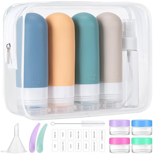 MODENGKONGJIAN 16 Pack Travel Bottles for Toiletries,TSA Approved Silicone Squeezable Travel Shampoo Bottles, 3oz Leak Proof Refillable Toiletry Cosmetic Containers（16 Pcs/Light Yellow） - color: 16PCS/Light Yellow