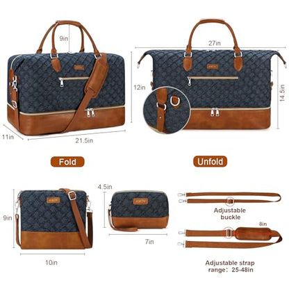 ITIEZY Weekender Overnight Bag for Women - Large Travel Duffel Bag with Shoe Compartment, Gym Duffel Bag Hospital Bag Carry On Tote Bags for Airplanes with Crossbody Bag Toiletry Bag 3Pcs Set - color: 8a-Dark blue