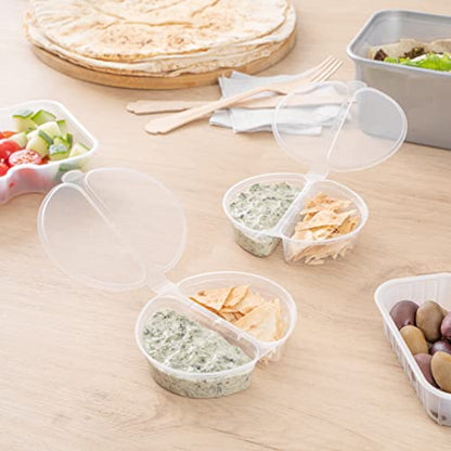 Restaurantware Futura 4 Ounce Snack Containers 100 Microwavable Sauce Containers - 2 Compartments Hinged Lid Clear Plastic Portion Cups For Condiments Or Dips - size: 6 oz