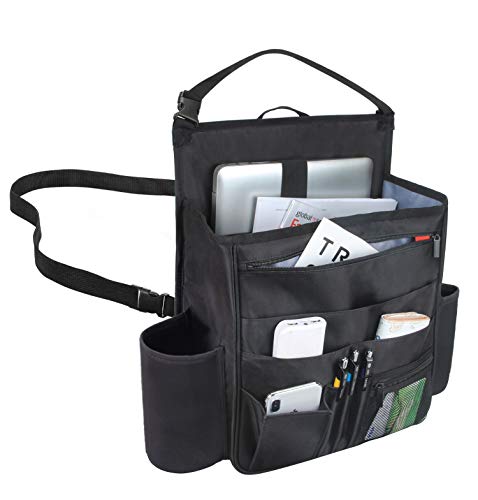 LUXJA Car Front Seat Organizer with Laptop and Tablet Storage Pockets, Car Seat Organizer with Back Adjustable Straps, Black - color: Black