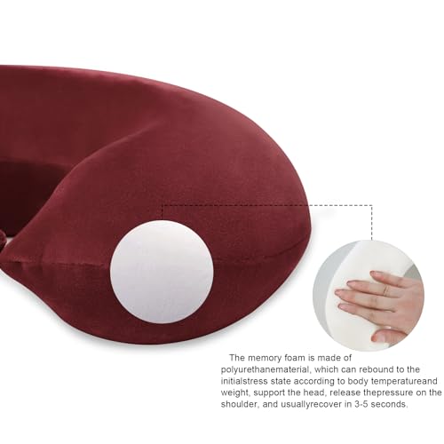 Travel Neck Pillow Memory Foam U Shape Neck Pillow for Travel Pillow Comfortable Head Neck Support Airplane Pillow for Traveling Car Home Office Travel Neck Flight Pillow - color: Dark Red