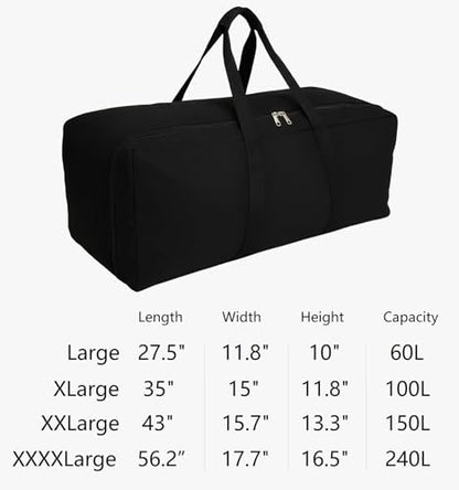 DoYiKe Extra Large Canvas Travel Duffle Bag, Camping, Storage - color: Black Side-opening, size: XXXX-Large