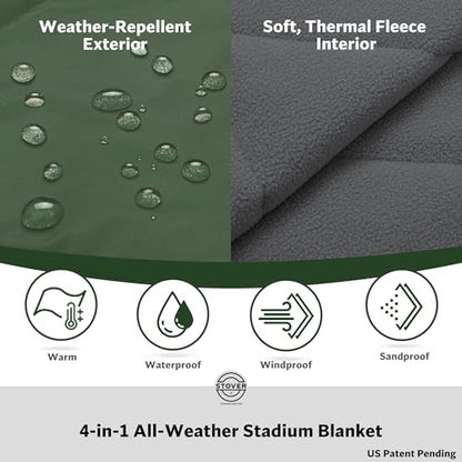 STOVER Large Waterproof Outdoor Stadium Blanket- Extra Thick Soft Fleece Camping Blanket for Travel, Picnics, Sports, Dogs 79"x55", Warm, Windproof, Sand-Proof, Lightweight, Packable (Game Day Green) - color: 01 - Game Day Green