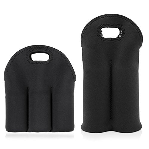 Hipiwe Set of 2 - Insulated Neoprene Wine Carrier Tote Bag + 6 Pack Beer Water Can Carrier Tote Bottle Holder Bottle Cooler Bag - Perfect for Travel with Secure Carry Handle