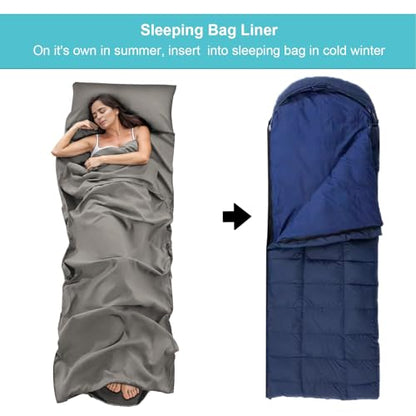 Sleeping Bag Liner,Travel Sheet & Adult Sleep Sack, Camping Sheets Travel Sleep Sack for Backpacking,Hotels & Hostels -Lightweight Single &Double Travel Sheet Camping Sheets - color: Single Gray 90x210cm