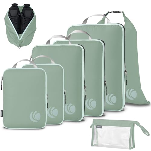 Cipway Compression Packing Cubes, Lightweight Travel Luggage Organizers with Shoe, Toiletry & Laundry Bags, Travel Essentials for Carry-on Suitcase (8 Piece, Sage Green) - color: Sage Green, size: 8PCS