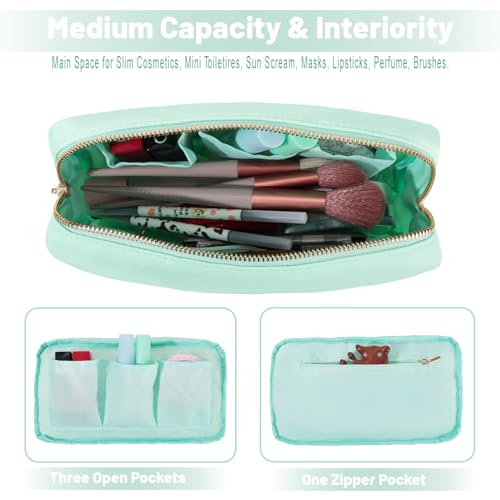 Small Nylon Cosmetic Pouch With Glitter Chenille Fashion Cute Makeup Bag Mini Toiletry Kit Zipper Pouch (M,Mint-Smile) - color: Mint-Smile, size: M