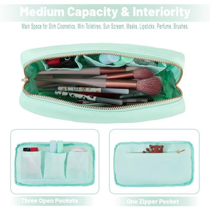 Small Nylon Cosmetic Pouch With Glitter Chenille Fashion Cute Makeup Bag Mini Toiletry Kit Zipper Pouch (M,Mint-Smile) - color: Mint-Smile, size: M