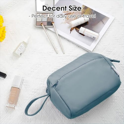 Narwey Wide-open Makeup Bag Women Make up Bag Travel Cosmetic Bag Organizer Toiletry Bag for Cosmetics Toiletries Accessories (Greyish Blue) - color: Greyish Blue