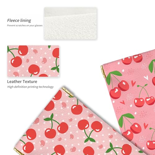 Glasses Case Soft, Eyeglass Cases for Women Portable Squeeze Top PU Leather 2 Pack Glasses Pouch with Cleaning Cloth - color: 2pcs Cherry