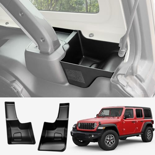 Trunk Side Storage Bin Fit for 2024-2026Jeep Wrangler JL JLU 4XE, Cargo Organizer Tray Wheel Well Storage Box for 2025 Wrangler JL 4 Door Accessories(Left+Right) - color: Smooth Surface, Tape, size: 2024
