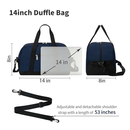 Apenze Small Gym Bag 14 inch lightweight Carry On Mini Duffel Bag for Travel Sport - Navy Blue - color: Navy Blue