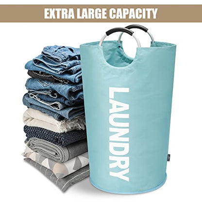 DOKEHOM 90L Large Laundry Basket, Collapsible Laundry Bag, Freestanding Tall Clothes Hamper, Foldable Washing Bin (Light Blue) - color: Light Blue, size: 90L