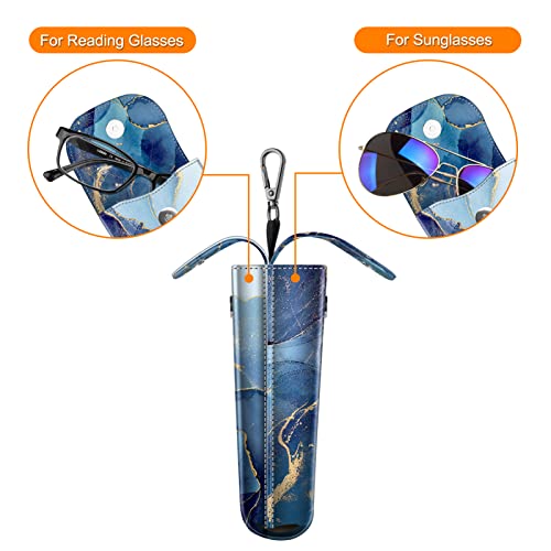 FINTIE Double Glasses Case with Carabiner Hook, Portable Vegan Leather Eyeglass Case Anti-scratch Sunglasses Pouch - color: Ocean Marble