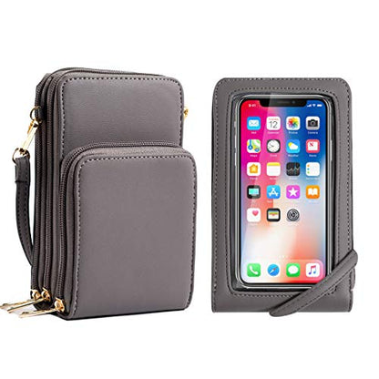 Crossbody Cellphone Purse Women Touch Screen Bag RFID Blocking Wallet Handbag Shoulder Strap - color: Grey-medium, size: Small