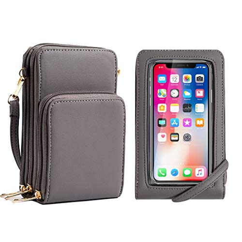 Crossbody Cellphone Purse Women Touch Screen Bag RFID Blocking Wallet Handbag Shoulder Strap - color: Grey-medium, size: Small