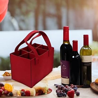 6 Bottle Wine Carrier with Divider Felt Wine Storage Tote Bag, Portable Reusable Wine Travel Bag with Handle for Christmas Travel Camping Picnic Party (Dark Gray) - color: Dark Gray
