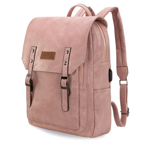 Montana West Wrangler Laptop Backpack with USB Charging Port, Vintage Travel Work College Bookbag for Women Men - color: Pink