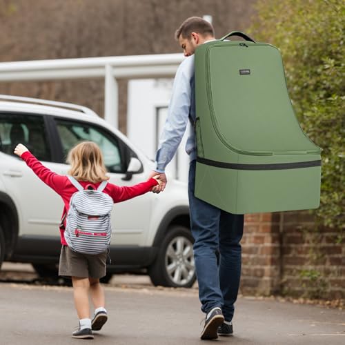 YOREPEK Padded Car Seat Bags for Air Travel, Car Seat Travel Backpack with Shoulder Straps, Gate Check Carsat Bag, Baby Travel Essentials for Flying - color: Olive Green