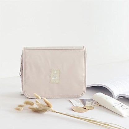 Mossio Hanging Toiletry Bag - Large Cosmetic Makeup Travel Organizer for Men & Women with Sturdy Hook - color: Beige