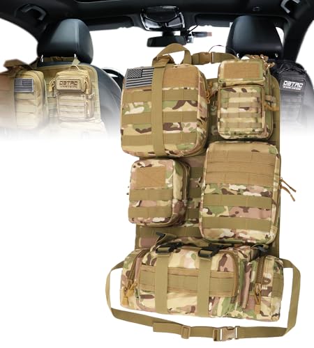DBTAC Tactical Molle Car Seat Organizer | Vehicle Back Panel with 5X Detachable Pouches, US Flag & Writable Reflective Patch for Cars, Trucks, SUVs, Sedans - color: Camo