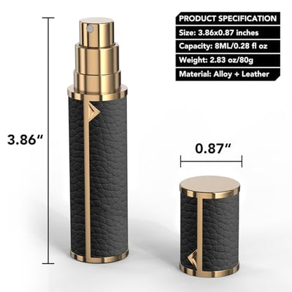 8ML Travel Perfume Refillable Atomizer, Mini Genuine Leather Cologne Sprayer, Protable Pocket Size Empty Fragrance Spray Bottle (Black) - color: Black