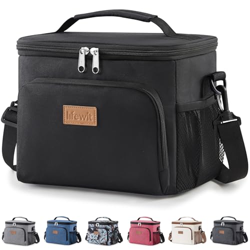Lifewit Reusable Insulated Lunch Bag, Portable Cooler Freezable Soft Lunchbox Leakproof with Adjustable Shoulder Strap for Men Women Adult for Work Picnic or Travel, 9L 12 Can, Black - color: Black, size: Medium(9L)