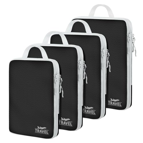 4 Set Compression Packing Cubes, Suitcase Organizer, Lightweight Travel Essentials, Compression Bags For Travel Accessories Luggage Storage Set (4 Pcs, Black) - color: Black-4pcs, size: Set of 4